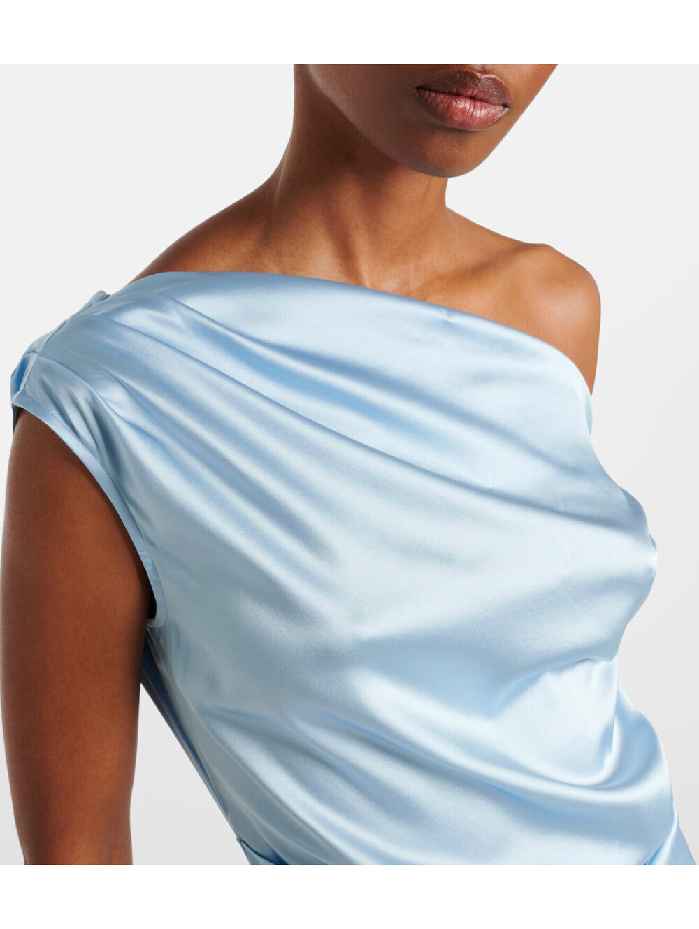 NWT STAUD Blue Satin Phare Stretch Designer Bridal Wedding Silk Midi Dress 8 - Picture 8 of 9